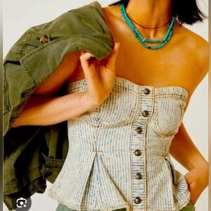 Pilcro Blue-Striped Strapless Button-Front Bustier Top